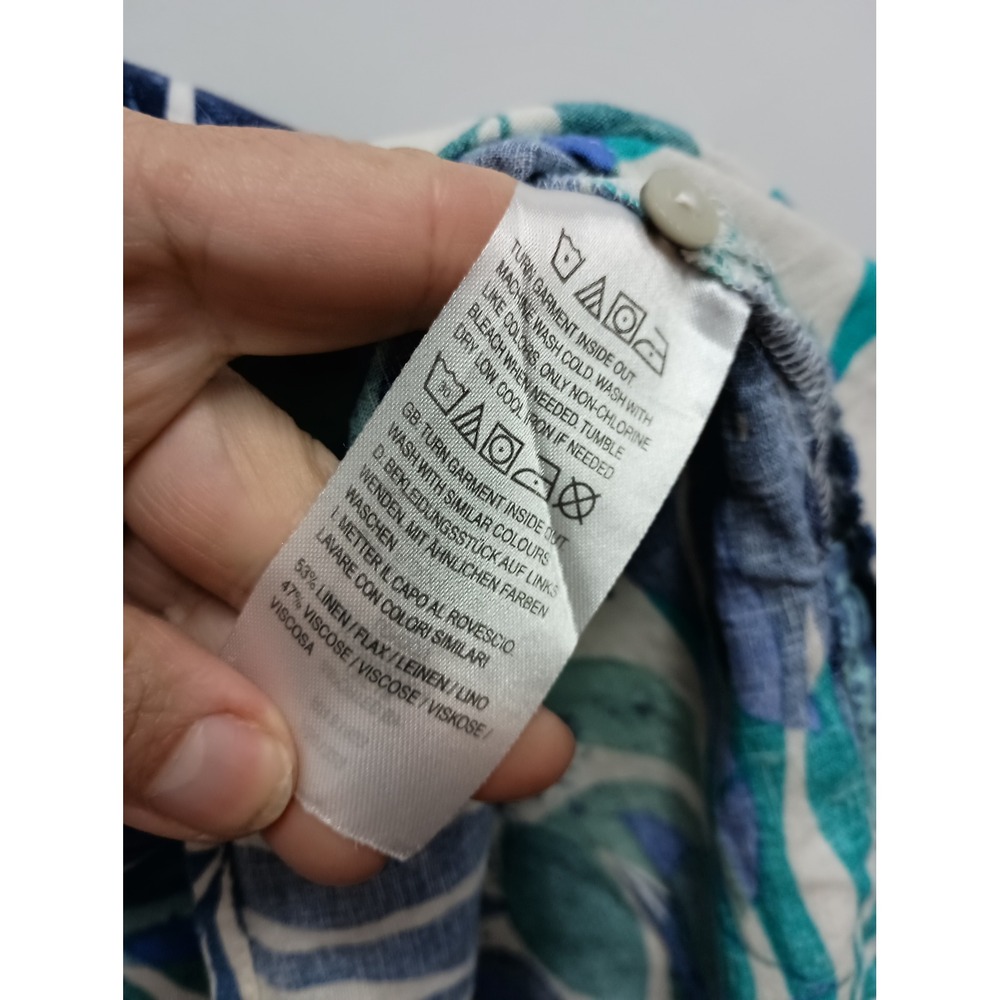 Naturals d&co Button Up Shirt Womens 1X Blue Tropical Linen Blend Coastal - Picture 6 of 10